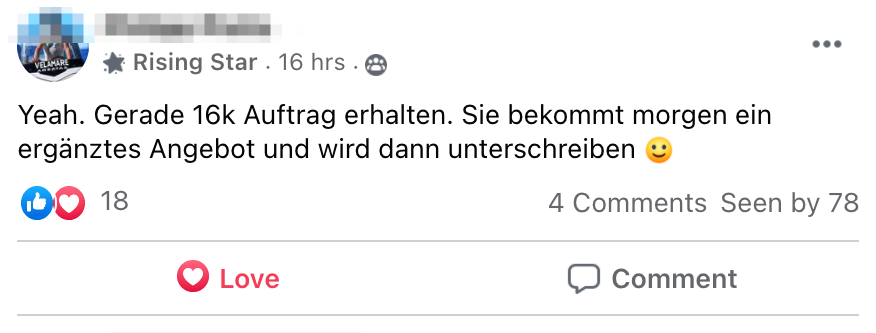 Kundenergebnis der Agentur Consulting (Alexander Heeg, Heeg Consulting GmbH) – Screenshot aus der privaten Kunden-Community