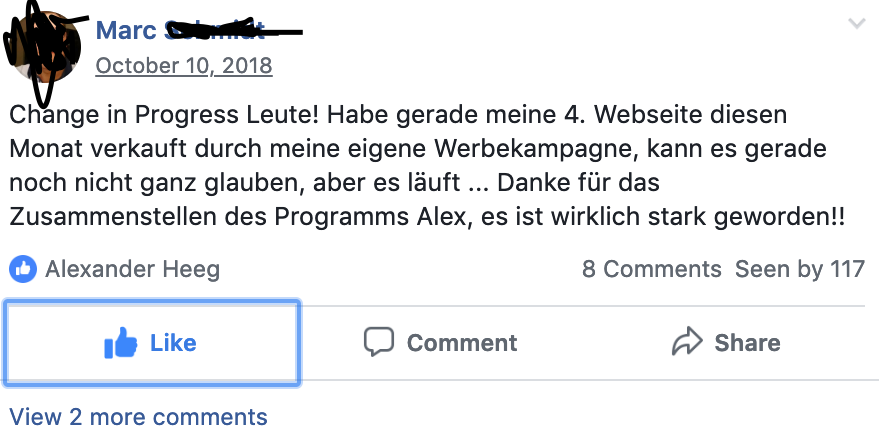 Kundenergebnis der Agentur Consulting (Alexander Heeg, Heeg Consulting GmbH) – Screenshot aus der privaten Kunden-Community