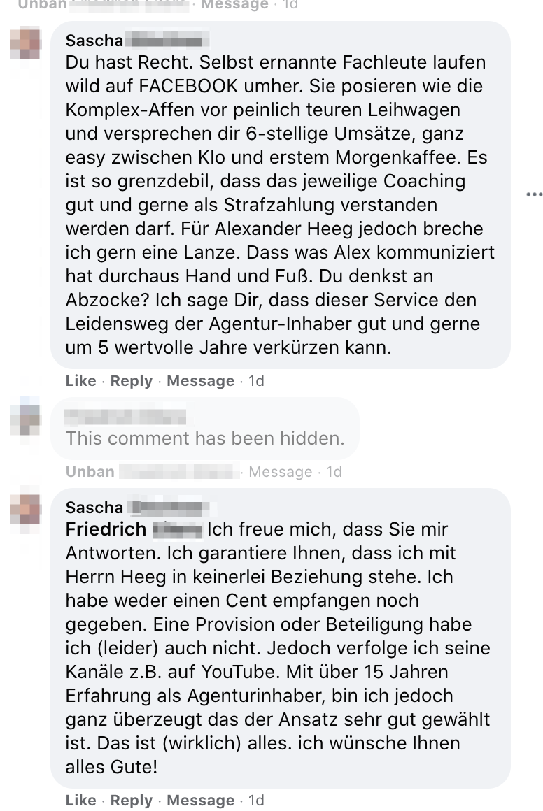 Kundenergebnis der Agentur Consulting (Alexander Heeg, Heeg Consulting GmbH) – Screenshot aus der privaten Kunden-Community