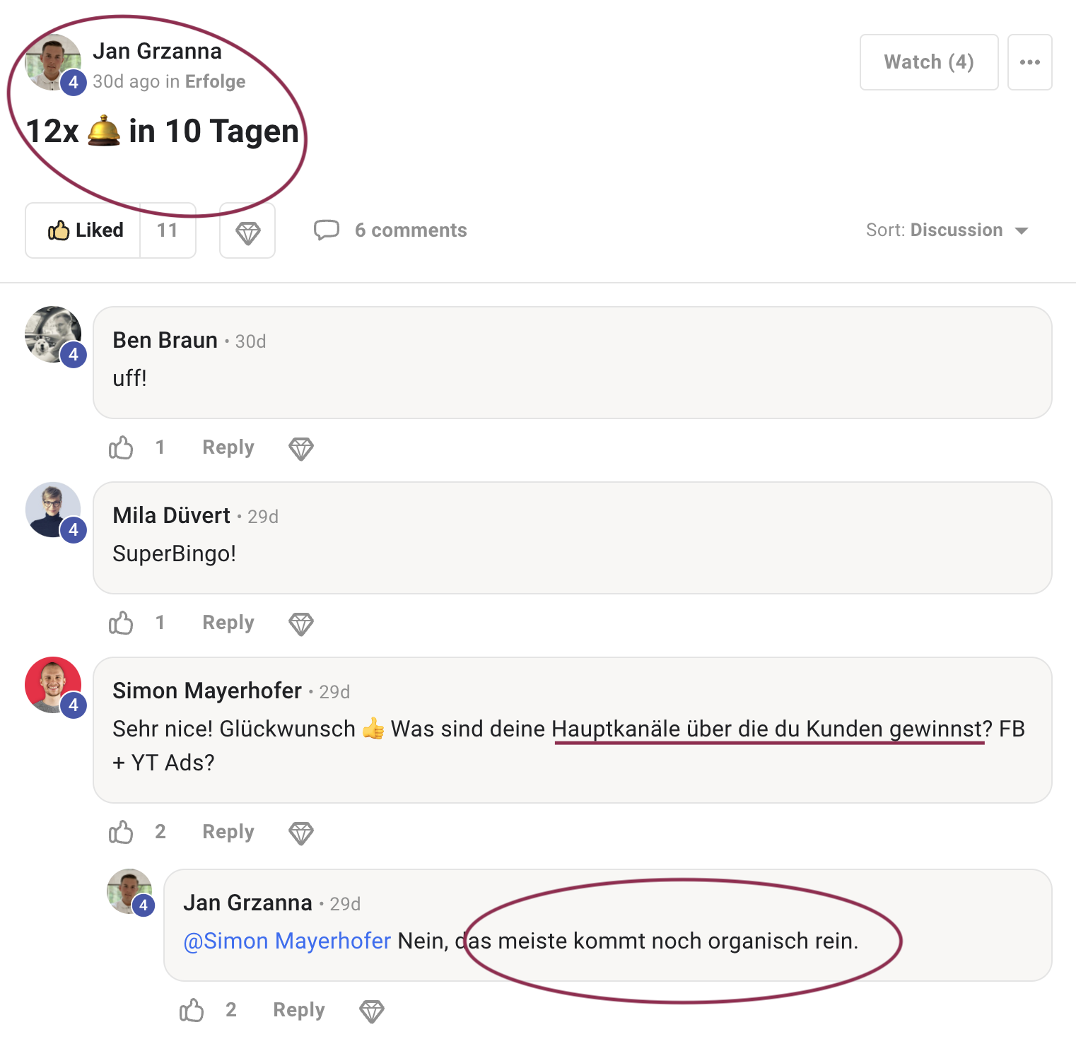 Kundenergebnis der Agentur Consulting (Alexander Heeg, Heeg Consulting GmbH) – Screenshot aus der privaten Kunden-Community