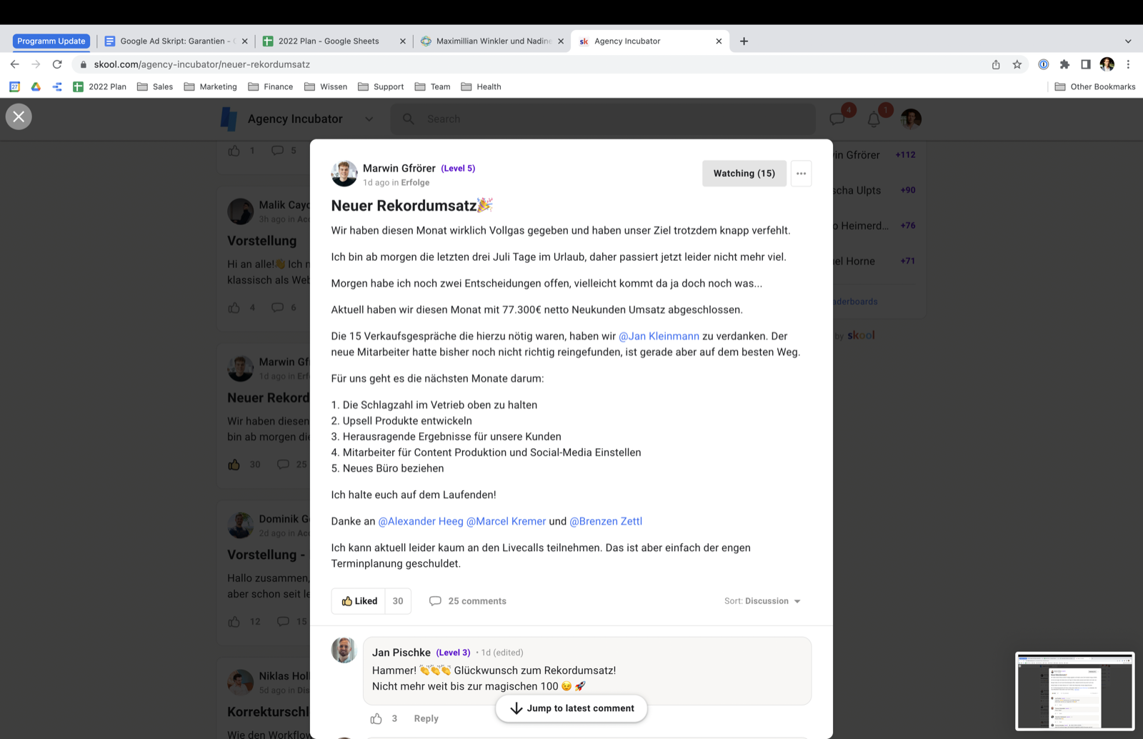 Kundenergebnis der Agentur Consulting (Alexander Heeg, Heeg Consulting GmbH) – Screenshot aus der privaten Kunden-Community