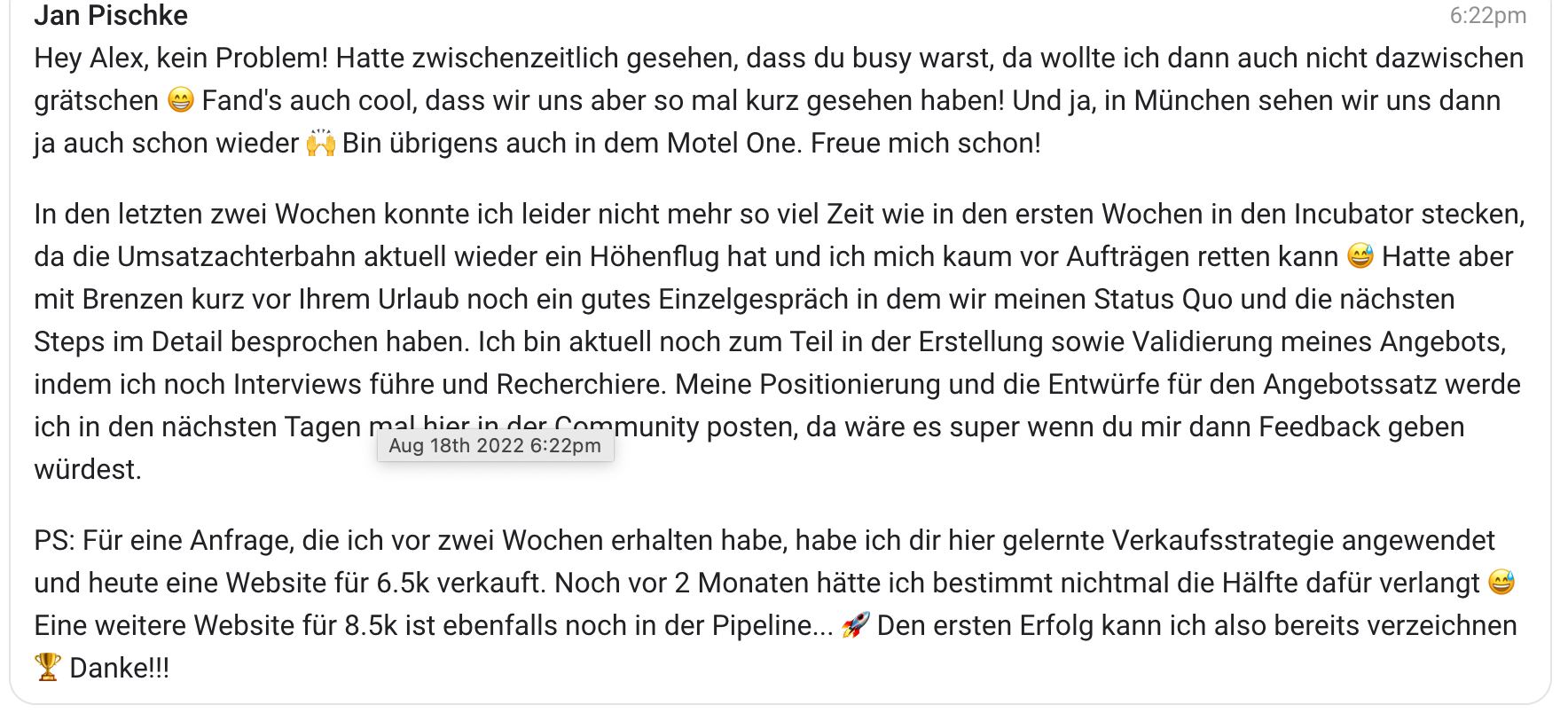 Kundenergebnis der Agentur Consulting (Alexander Heeg, Heeg Consulting GmbH) – Screenshot aus der privaten Kunden-Community
