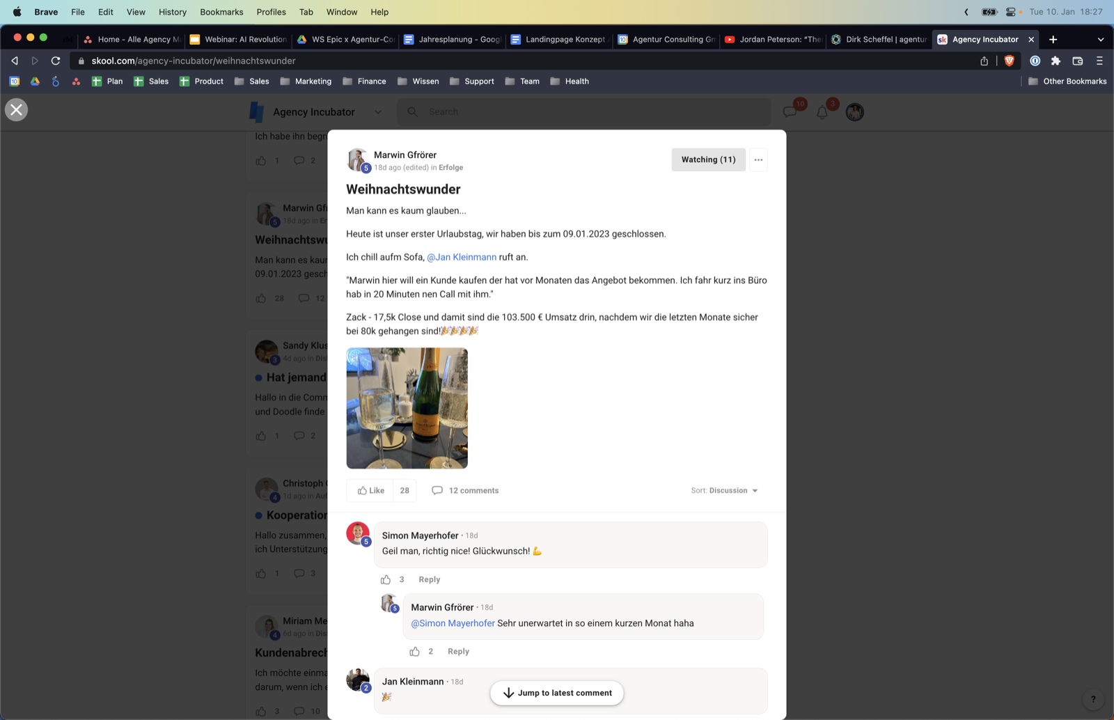 Kundenergebnis der Agentur Consulting (Alexander Heeg, Heeg Consulting GmbH) – Screenshot aus der privaten Kunden-Community