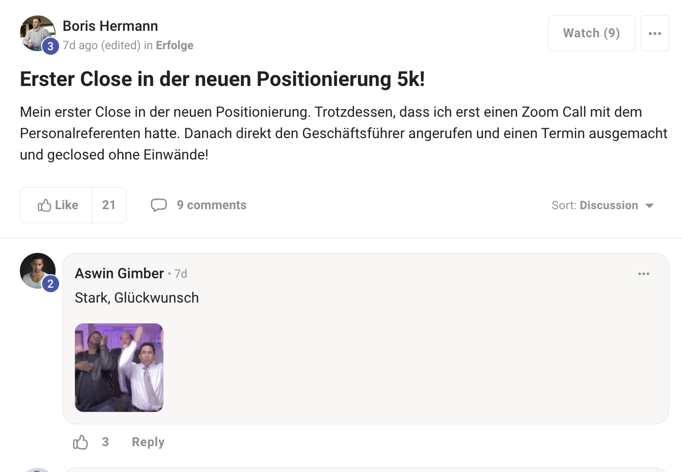 Kundenergebnis der Agentur Consulting (Alexander Heeg, Heeg Consulting GmbH) – Screenshot aus der privaten Kunden-Community