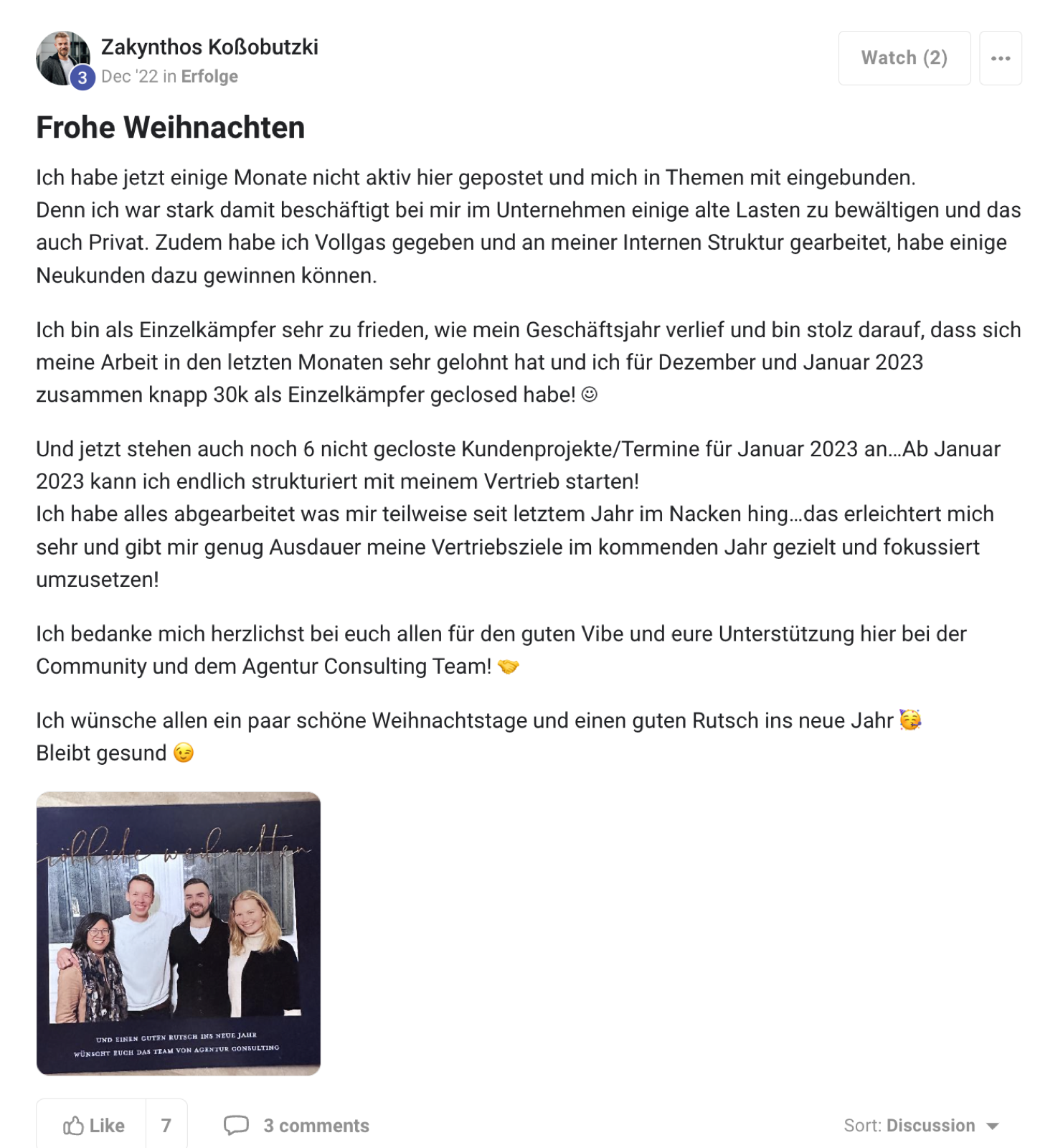 Kundenergebnis der Agentur Consulting (Alexander Heeg, Heeg Consulting GmbH) – Screenshot aus der privaten Kunden-Community
