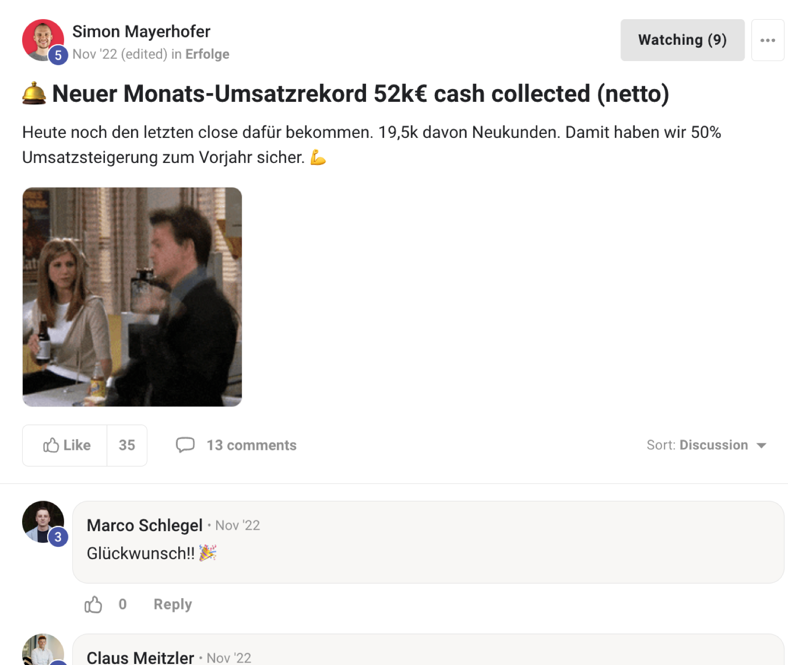 Kundenergebnis der Agentur Consulting (Alexander Heeg, Heeg Consulting GmbH) – Screenshot aus der privaten Kunden-Community