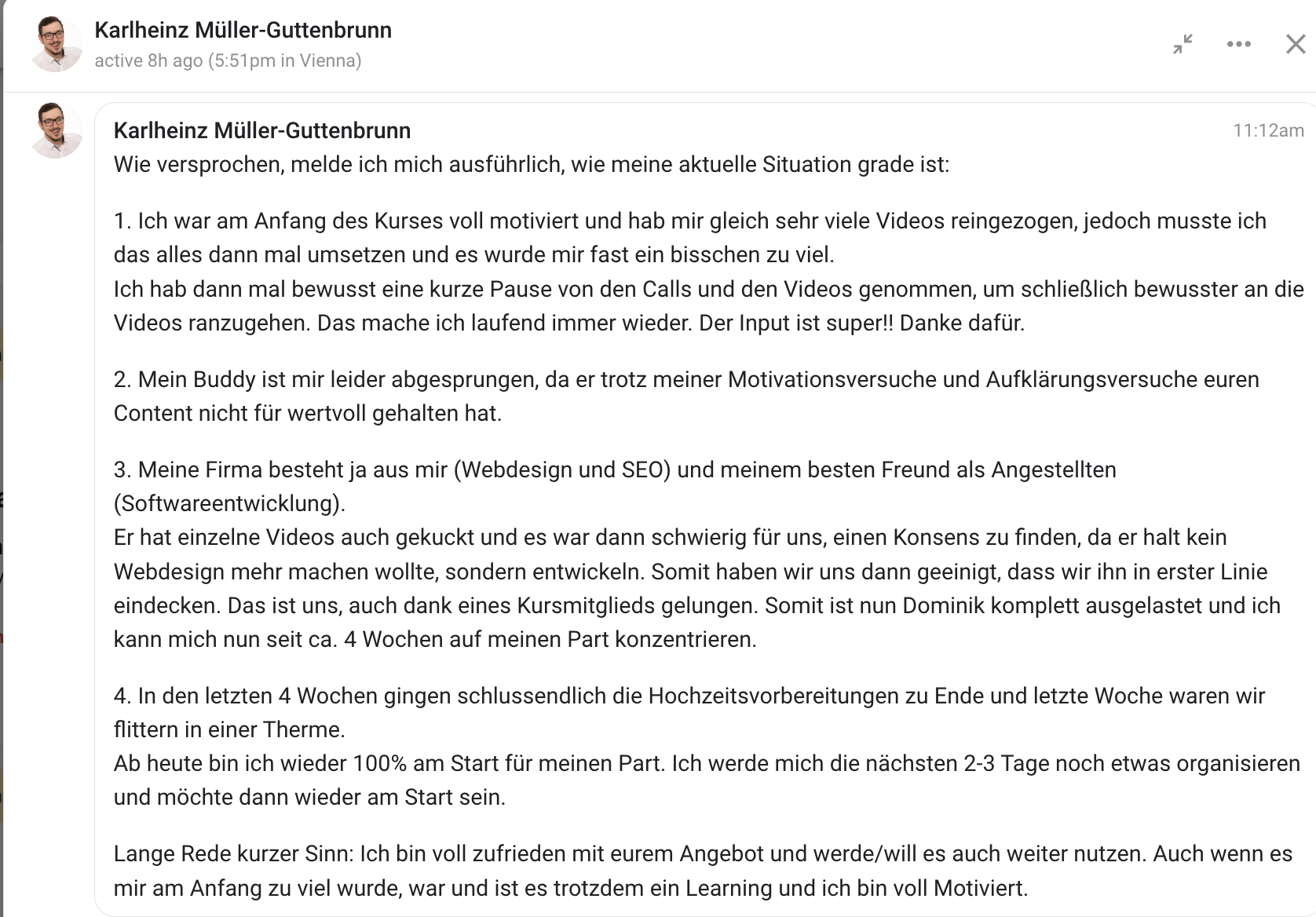 Kundenergebnis der Agentur Consulting (Alexander Heeg, Heeg Consulting GmbH) – Screenshot aus der privaten Kunden-Community