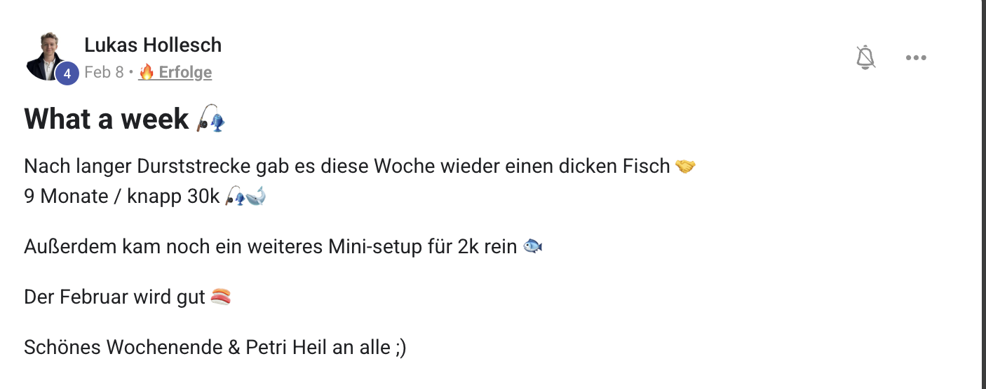 Kundenergebnis der Agentur Consulting (Alexander Heeg, Heeg Consulting GmbH) – Screenshot aus der privaten Kunden-Community