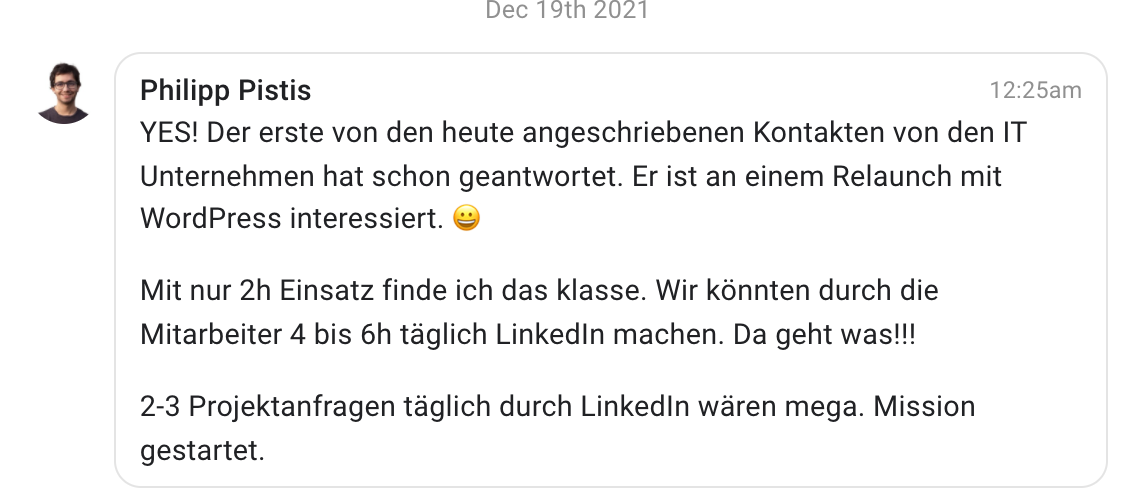Kundenergebnis der Agentur Consulting (Alexander Heeg, Heeg Consulting GmbH) – Screenshot aus der privaten Kunden-Community