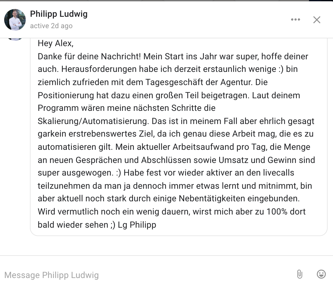 Kundenergebnis der Agentur Consulting (Alexander Heeg, Heeg Consulting GmbH) – Screenshot aus der privaten Kunden-Community