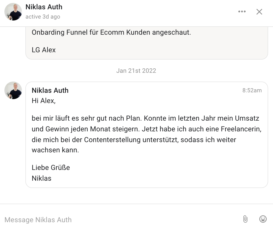 Kundenergebnis der Agentur Consulting (Alexander Heeg, Heeg Consulting GmbH) – Screenshot aus der privaten Kunden-Community