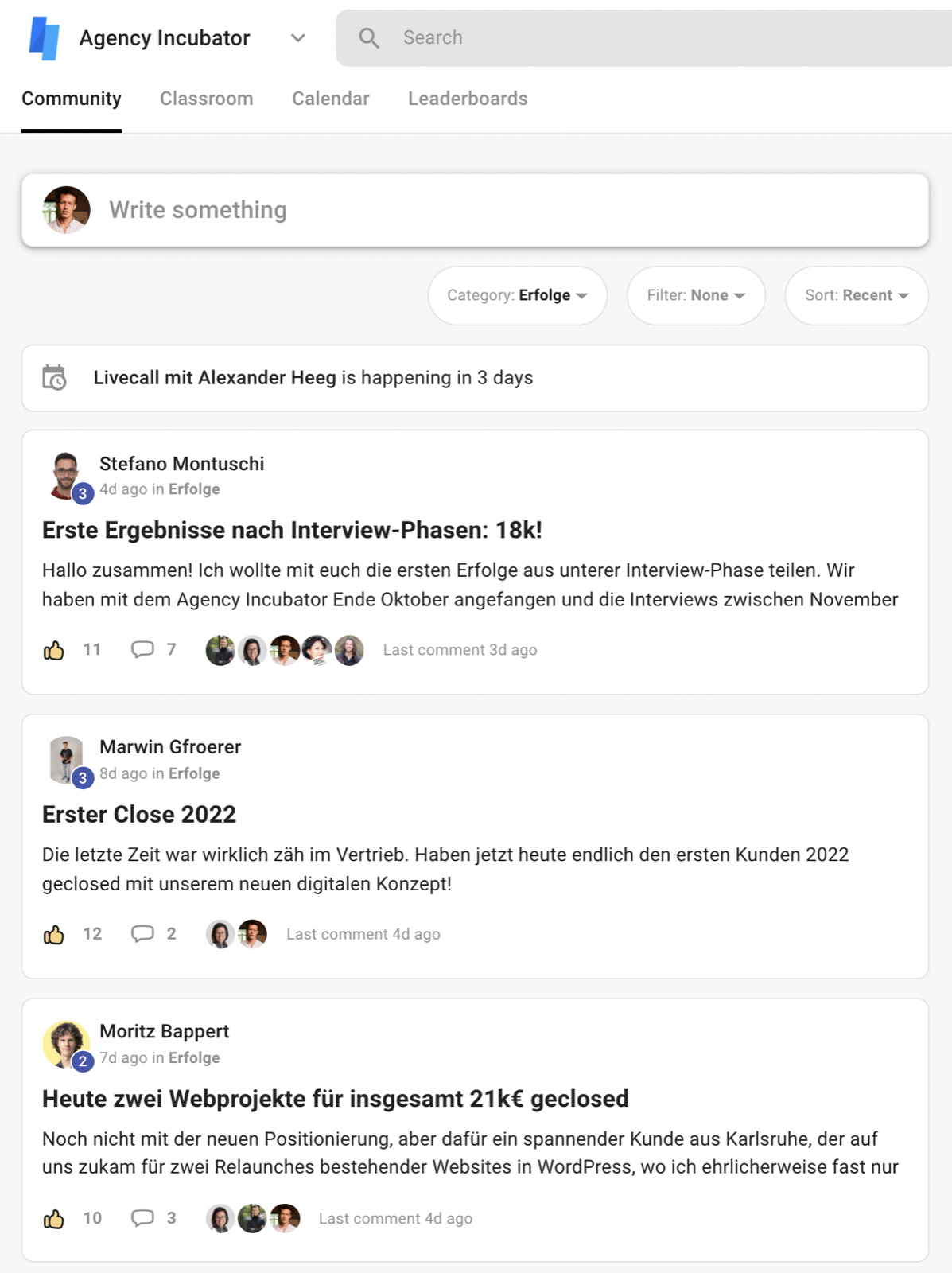 Kundenergebnis der Agentur Consulting (Alexander Heeg, Heeg Consulting GmbH) – Screenshot aus der privaten Kunden-Community