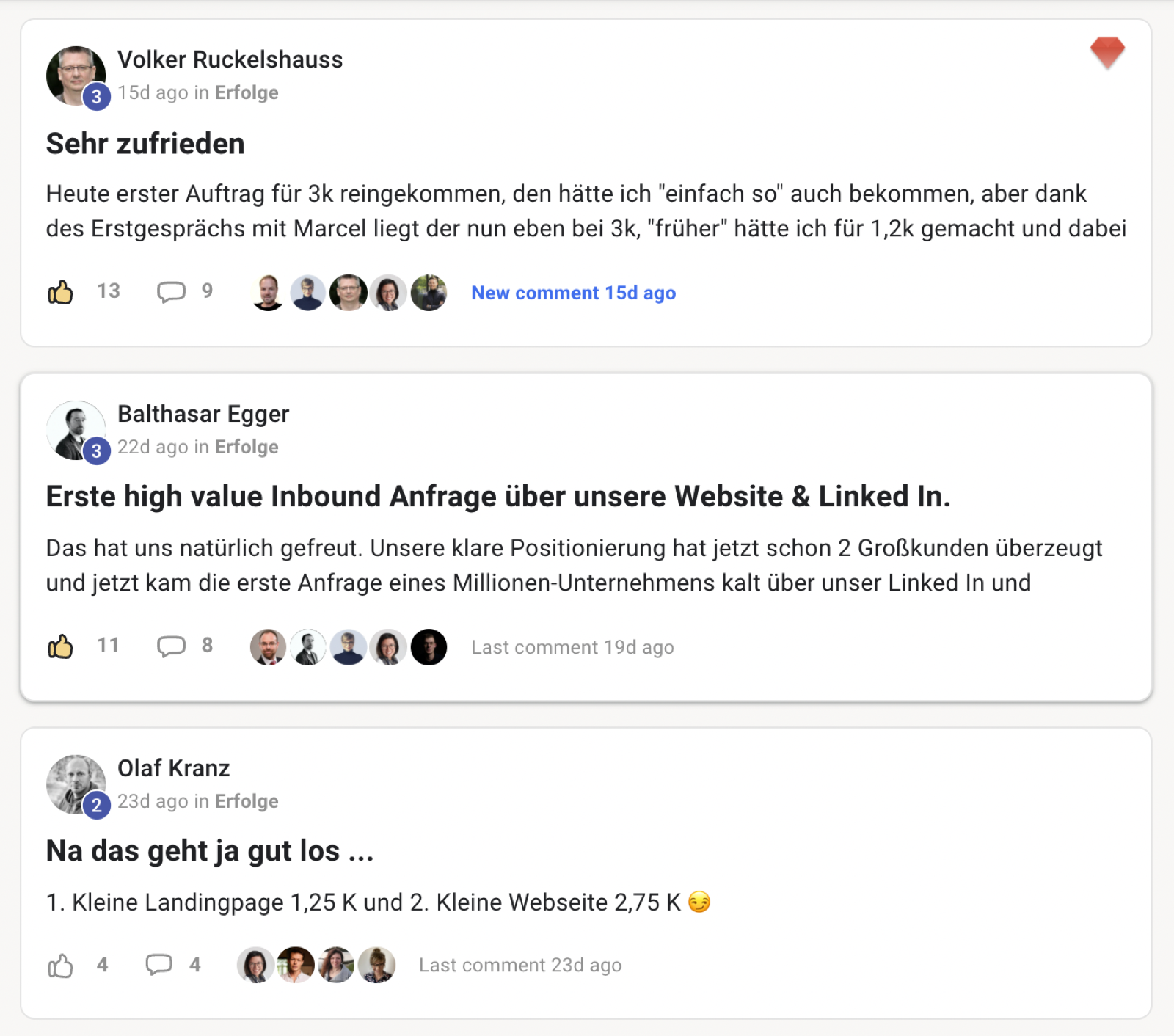 Kundenergebnis der Agentur Consulting (Alexander Heeg, Heeg Consulting GmbH) – Screenshot aus der privaten Kunden-Community