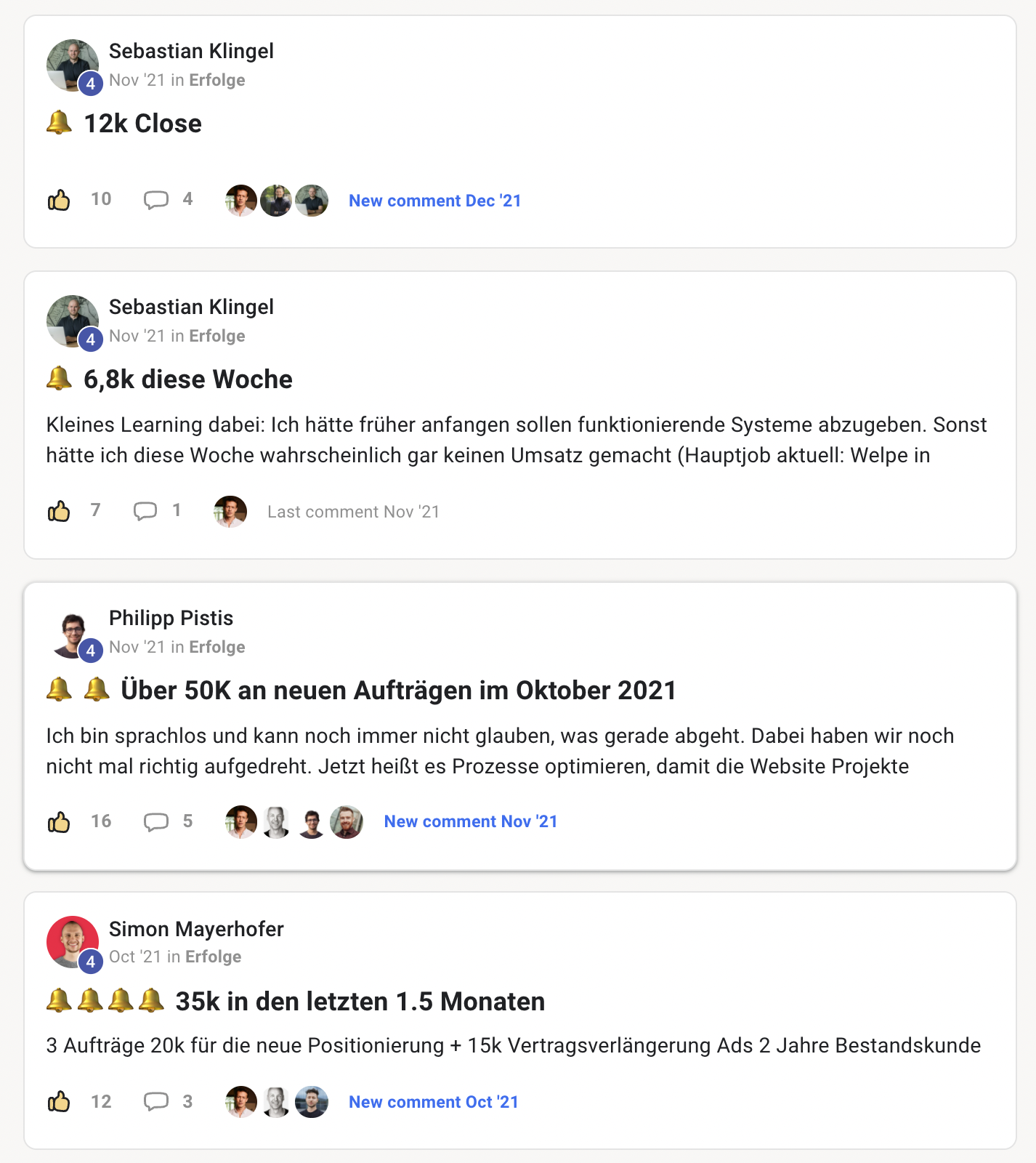Kundenergebnis der Agentur Consulting (Alexander Heeg, Heeg Consulting GmbH) – Screenshot aus der privaten Kunden-Community